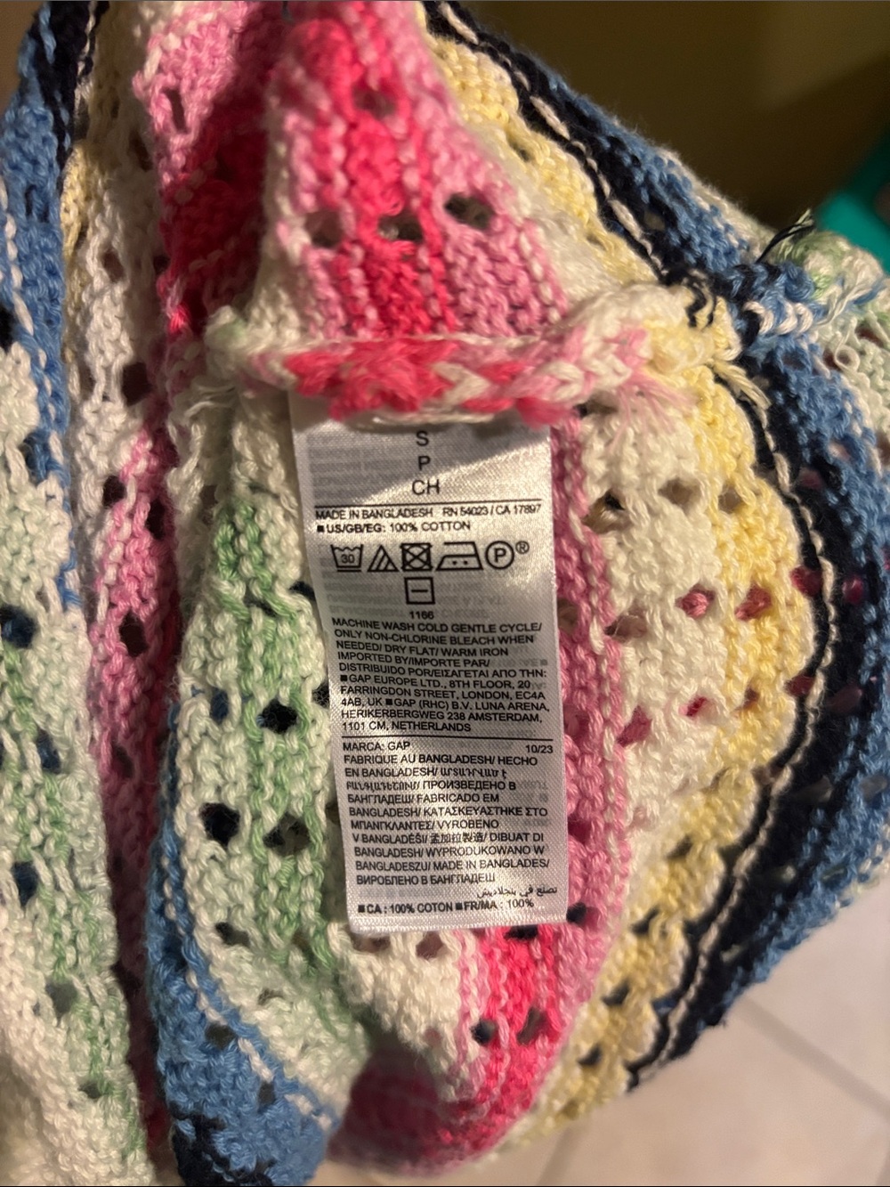 Gap Crochet Stripe Short Sleeve Top - White & Multicolor Scalloped details Sz S - Picture 4 of 4